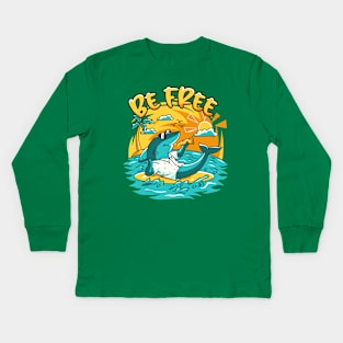 Shark Relaxing Be Free Kids Long Sleeve T-Shirt